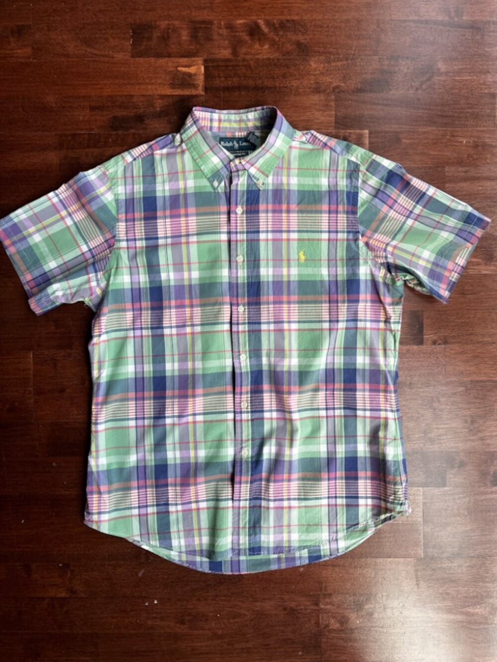 Polo Ralph Lauren Short Sleeve Pastel Madras Shirt Large Custom Fit